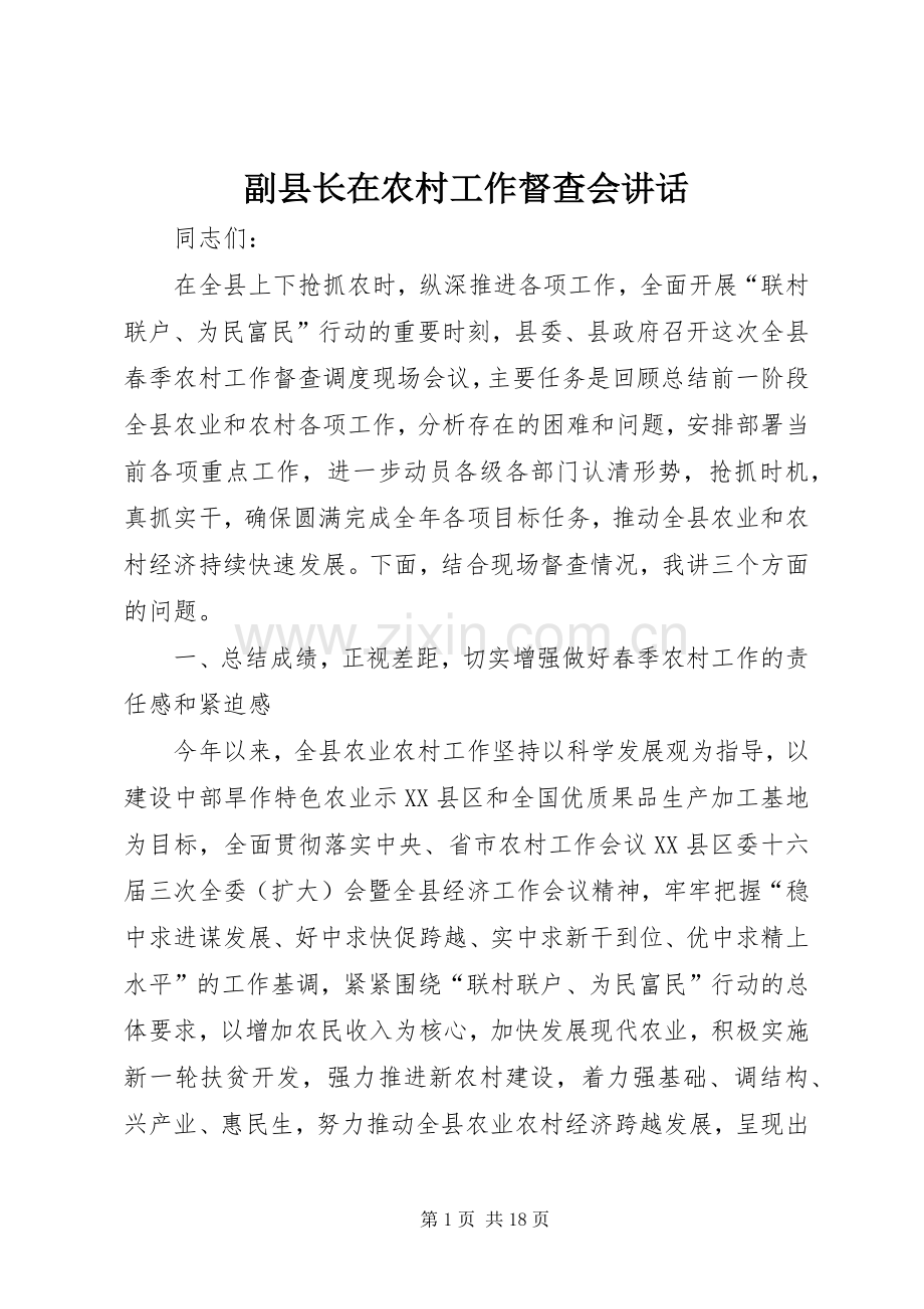 副县长在农村工作督查会讲话.docx_第1页