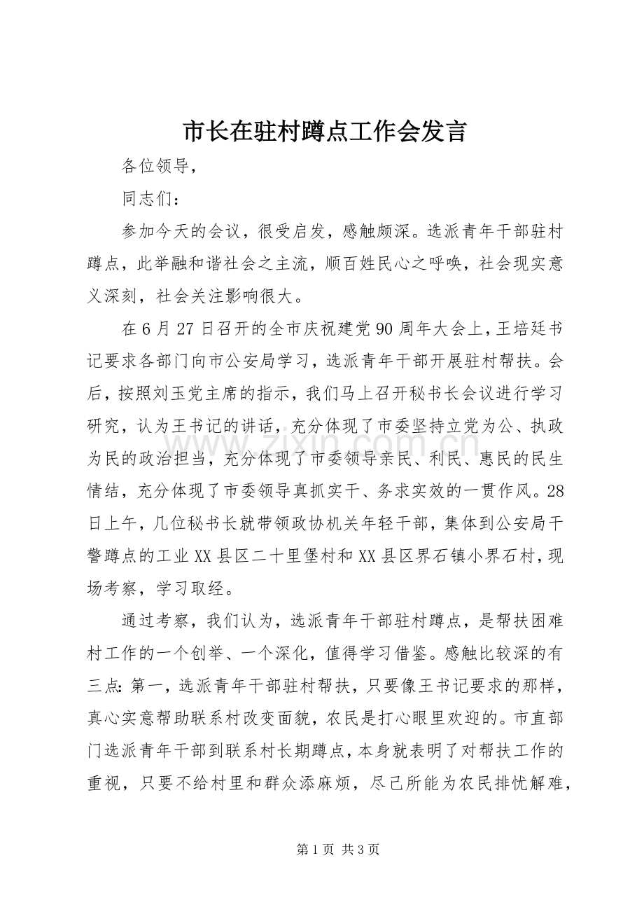 市长在驻村蹲点工作会发言稿.docx_第1页