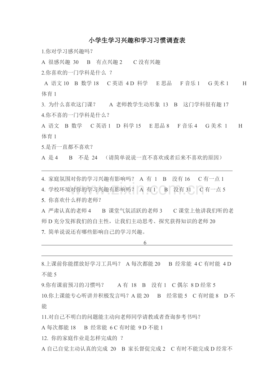 小学生学习兴趣调查表.doc_第1页