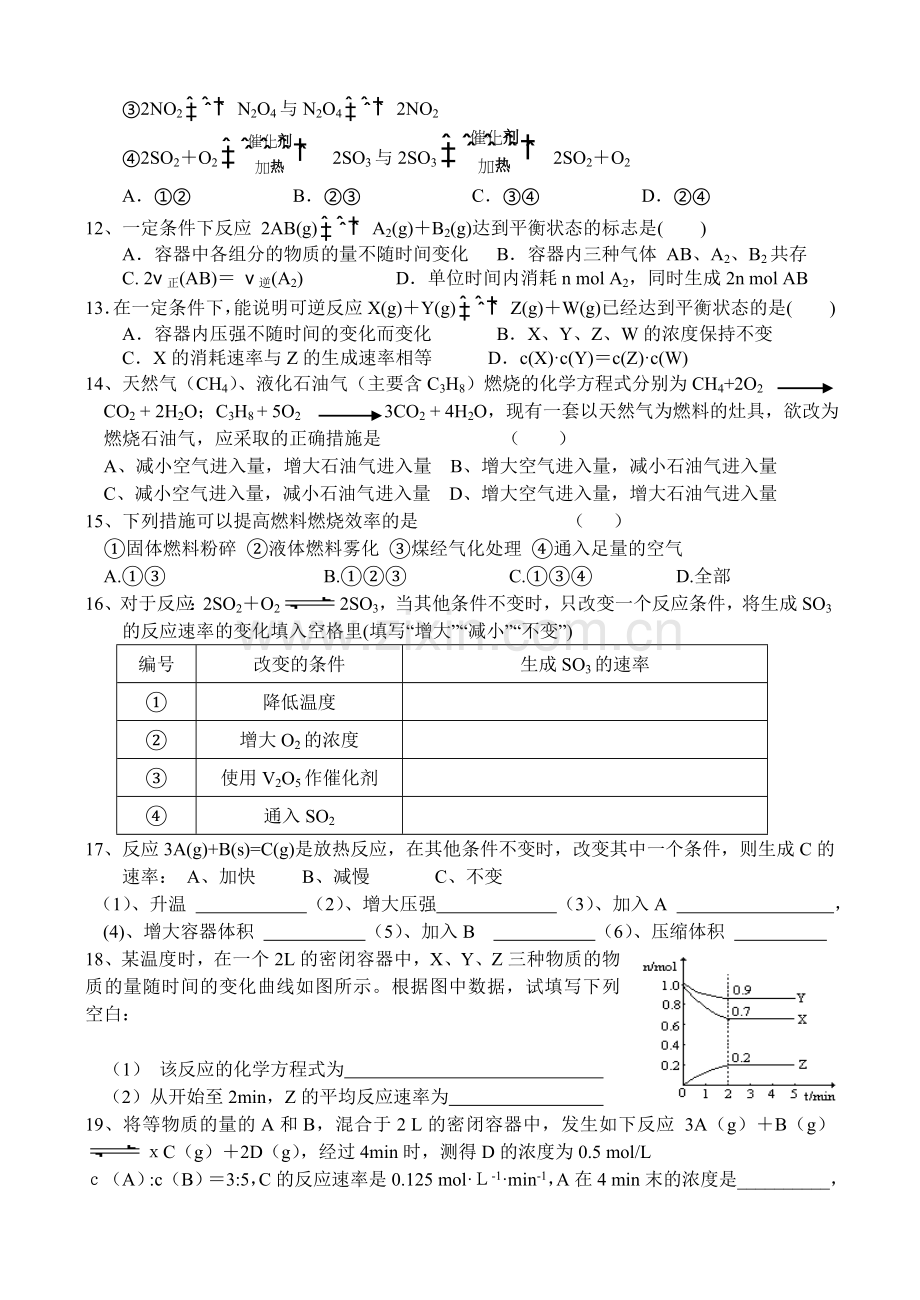 第三节、化学反应速率和限度(自学训练题).doc_第2页