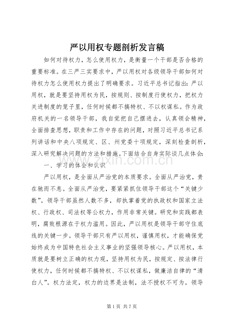 严以用权专题剖析发言.docx_第1页