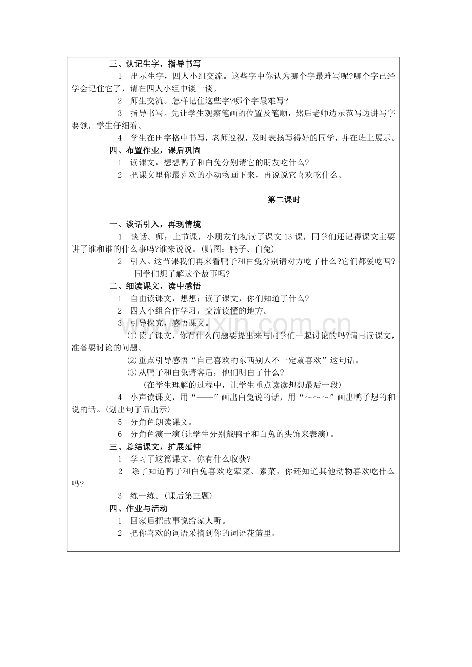 襄州四中小学部导学案设计.doc18鸭子和白兔请客.doc_第2页