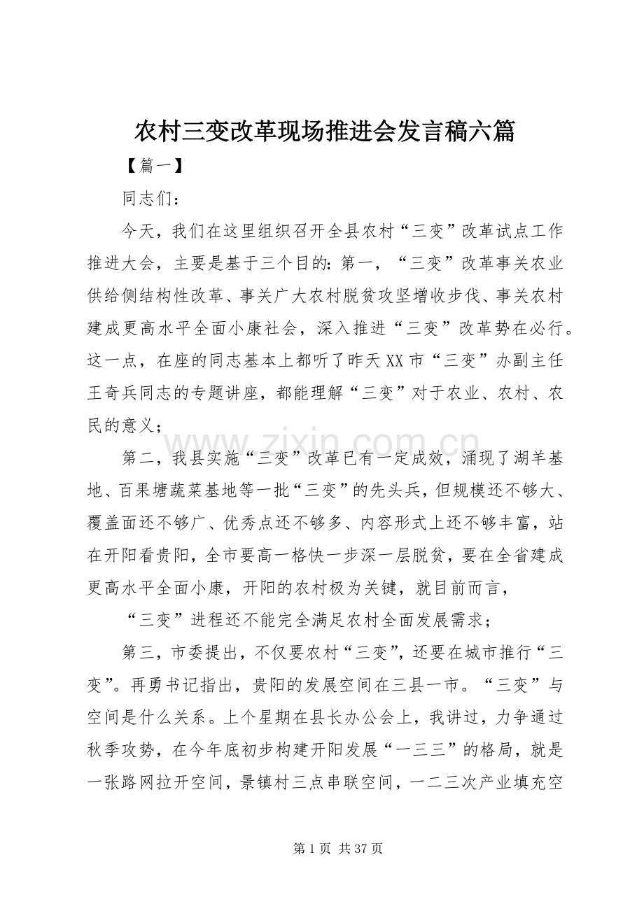 农村三变改革现场推进会发言稿六篇.docx_第1页