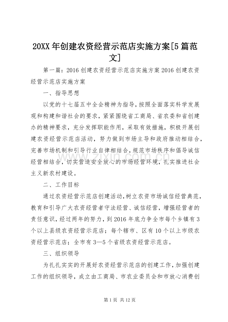 XX年创建农资经营示范店方案[篇范文].docx_第1页