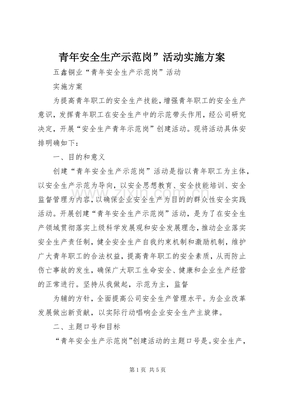 青年安全生产示范岗”活动方案.docx_第1页