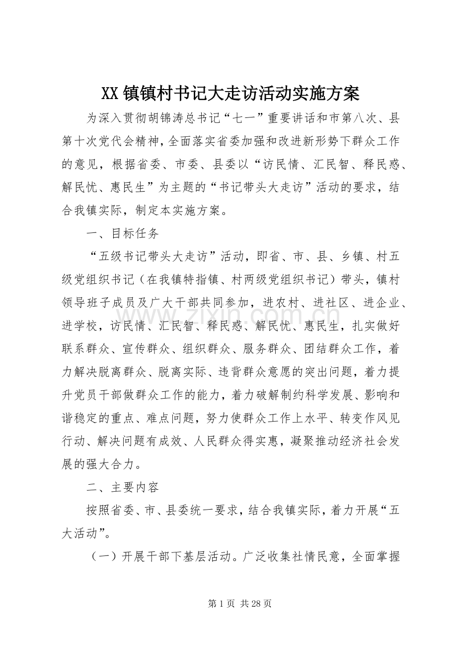 XX镇镇村书记大走访活动方案.docx_第1页