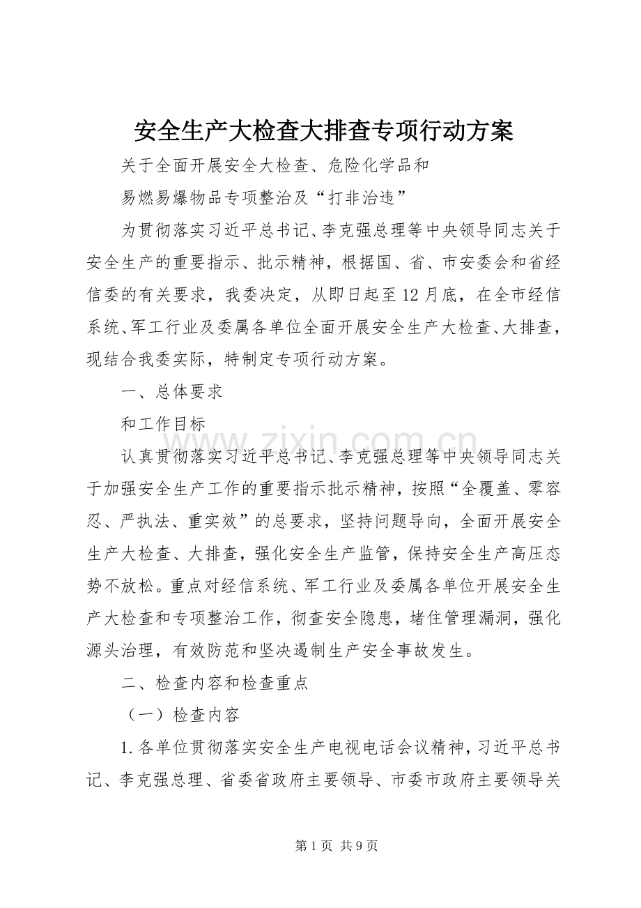 安全生产大检查大排查专项行动实施方案.docx_第1页