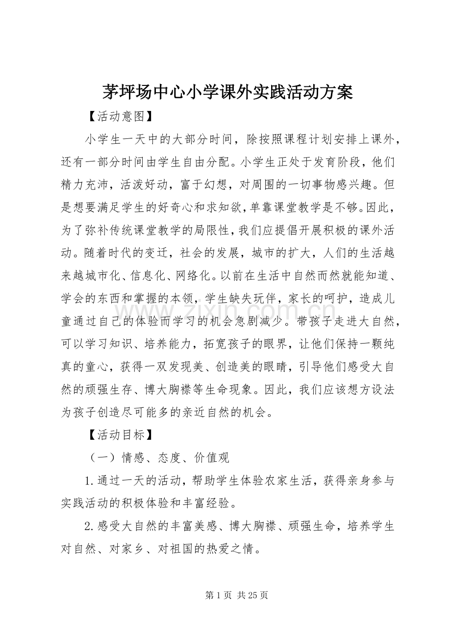 茅坪场中心小学课外实践活动实施方案.docx_第1页