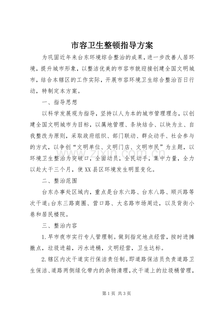 市容卫生整顿指导实施方案.docx_第1页