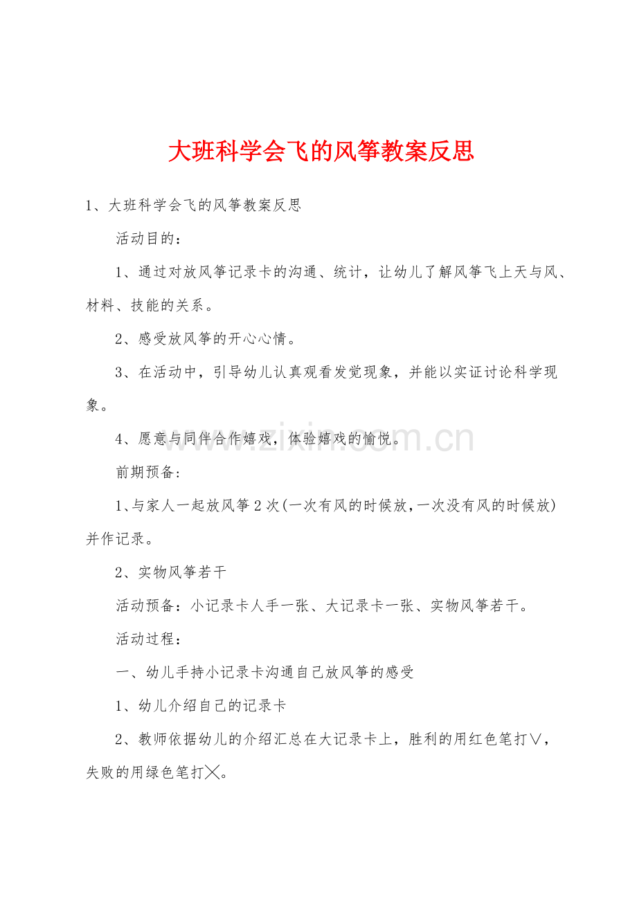 大班科学会飞的风筝教案反思.doc_第1页