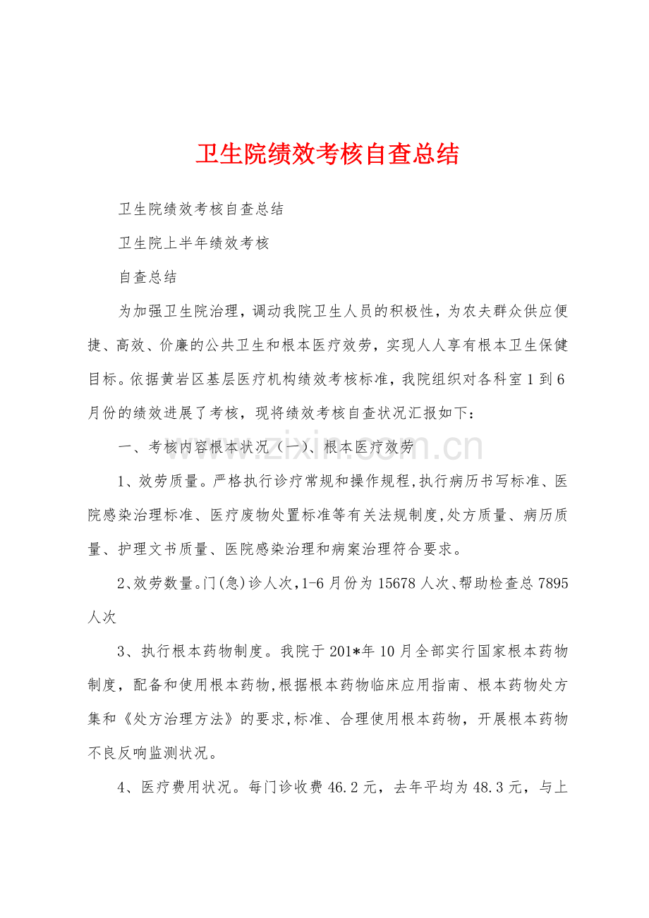 卫生院绩效考核自查总结.docx_第1页