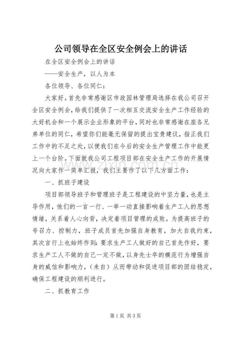 公司领导在全区安全例会上的讲话.docx_第1页