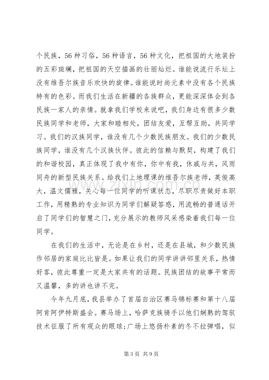 民族团结主题演讲稿范文.docx_第3页