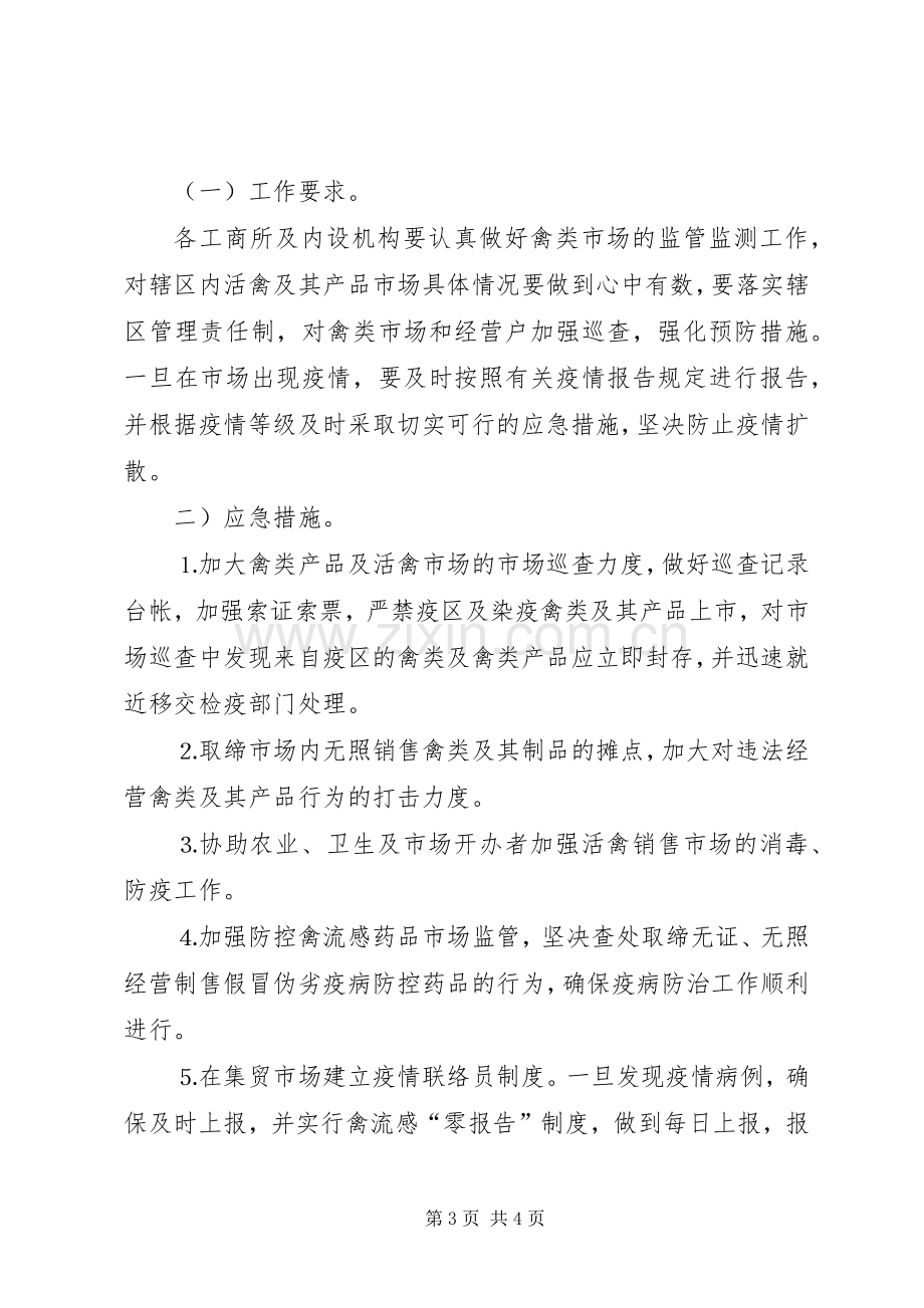 县工商行政管理局禽流感市场防控应急处置预案.docx_第3页