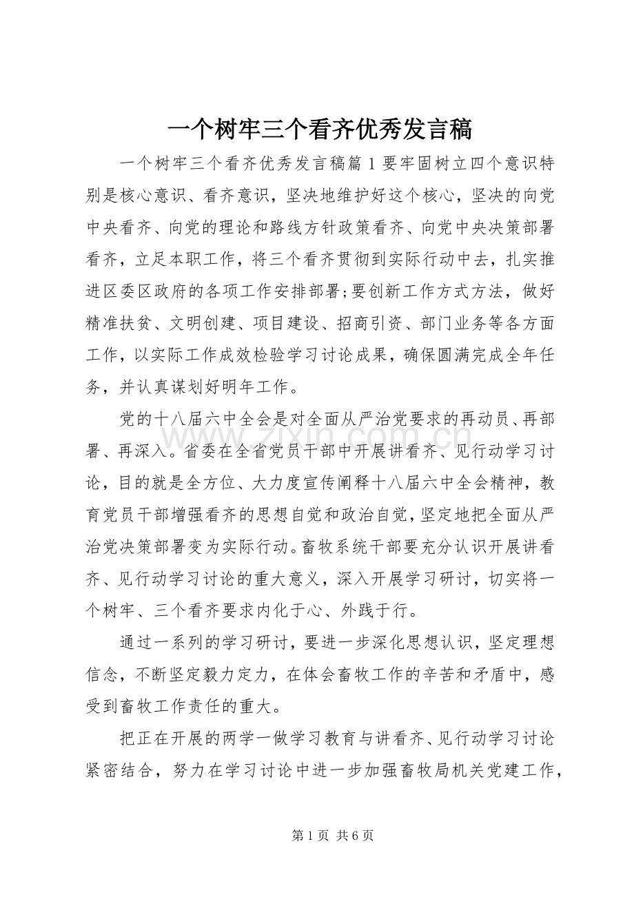 一个树牢三个看齐优秀发言.docx_第1页