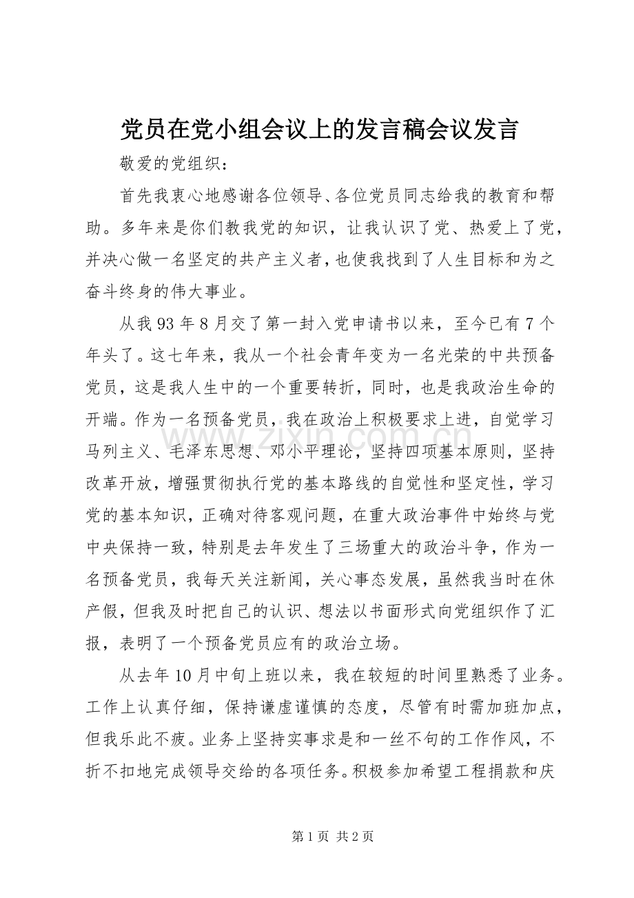 党员在党小组会议上的发言会议发言.docx_第1页