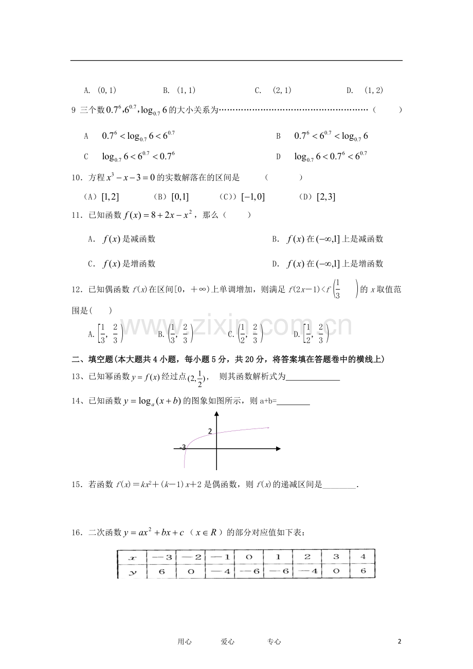 河南省驻马店市2012-2013学年高一数学上学期期中试题新人教A版.doc_第2页