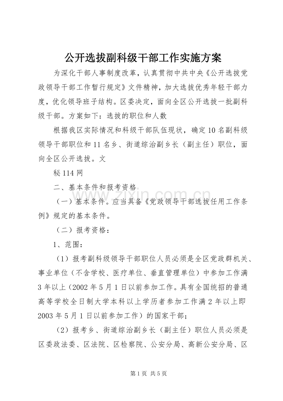 公开选拔副科级干部工作方案 .docx_第1页