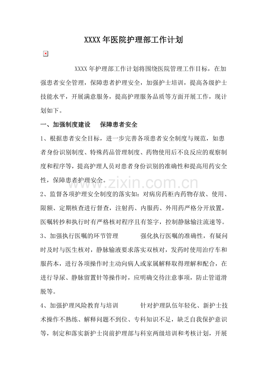 医院护理部年度工作计划(含各季度各月度详细工作计划).doc_第1页