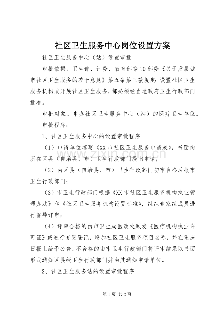 社区卫生服务中心岗位设置实施方案 .docx_第1页