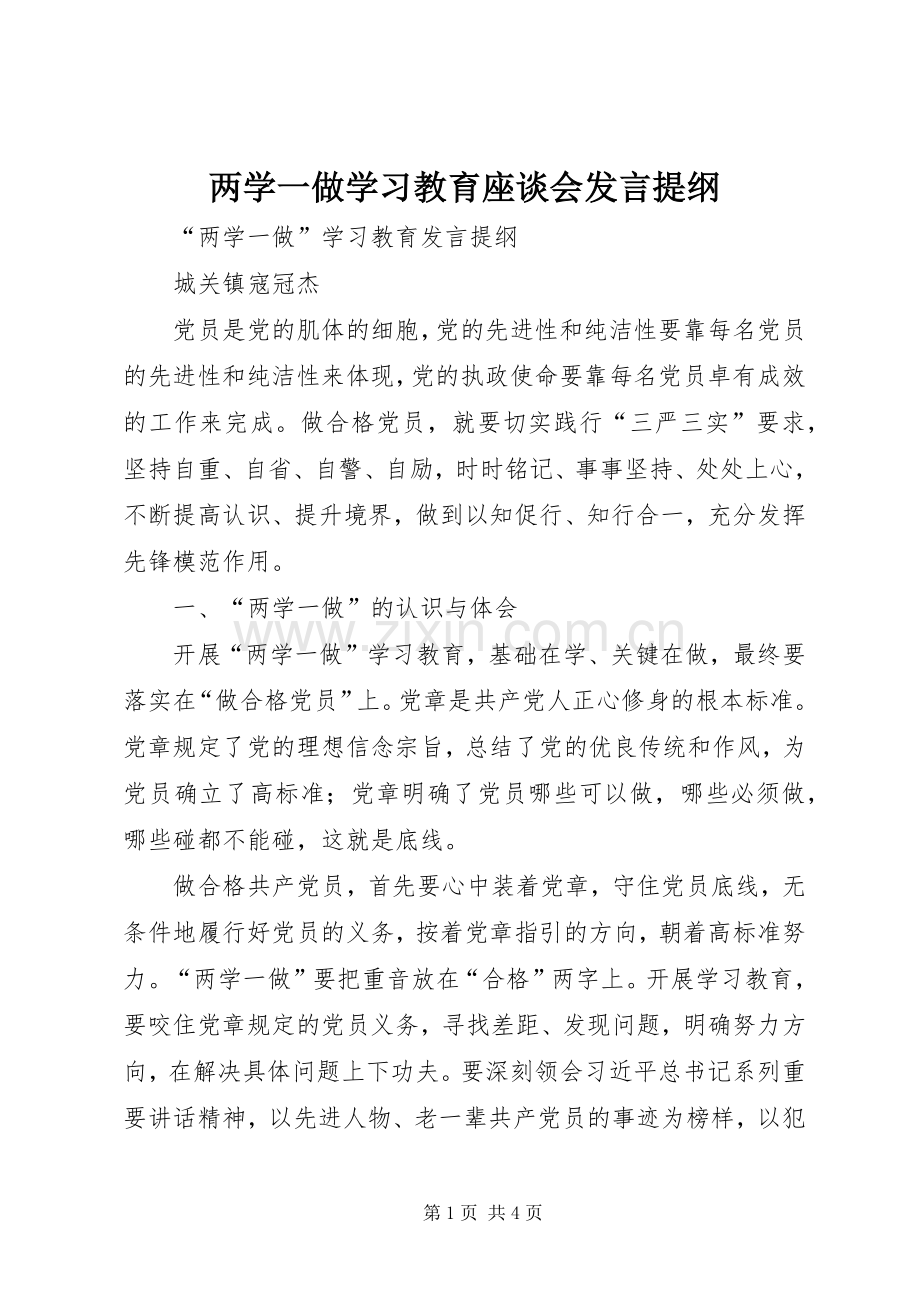 两学一做学习教育座谈会发言提纲材料.docx_第1页