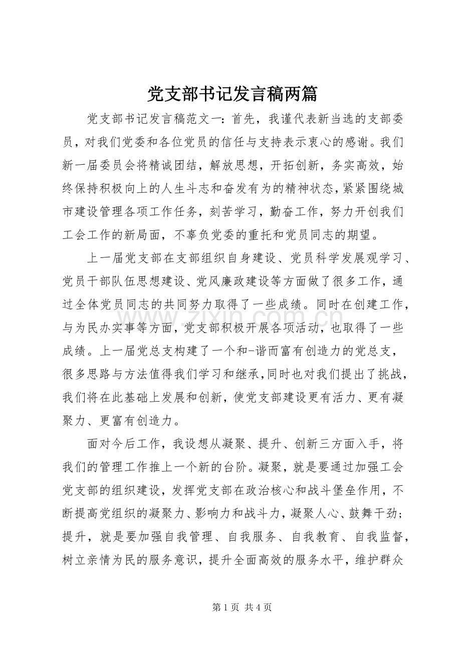 党支部书记发言稿两篇.docx_第1页