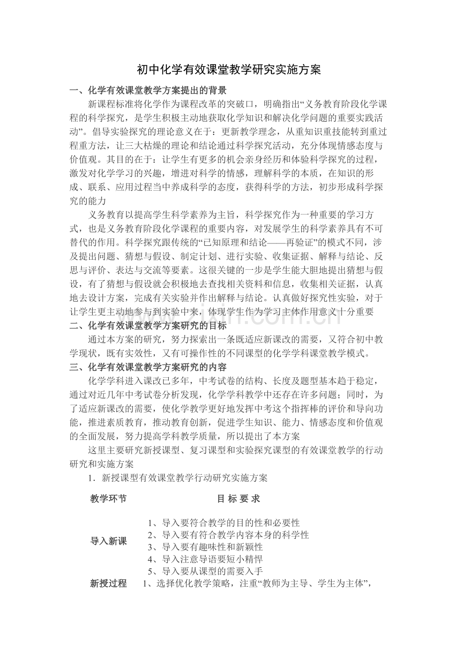 初中化学有效课堂教学研究实施方案.doc_第1页