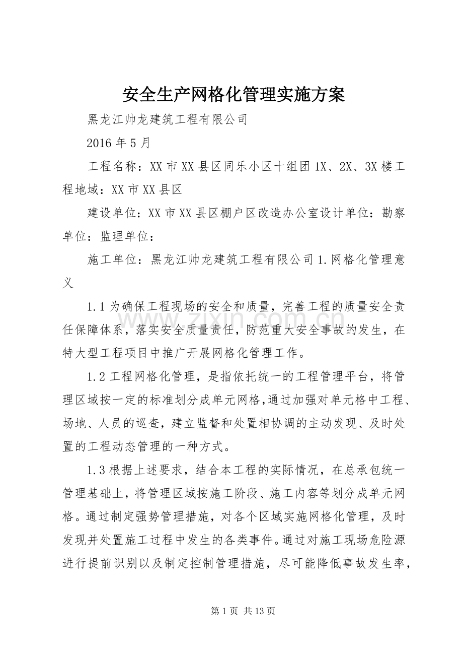 安全生产网格化管理方案.docx_第1页