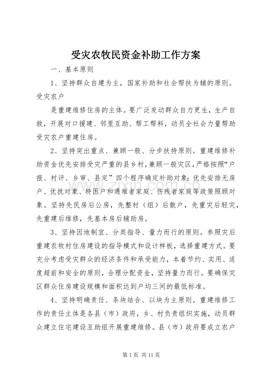 受灾农牧民资金补助工作实施方案.docx_第1页