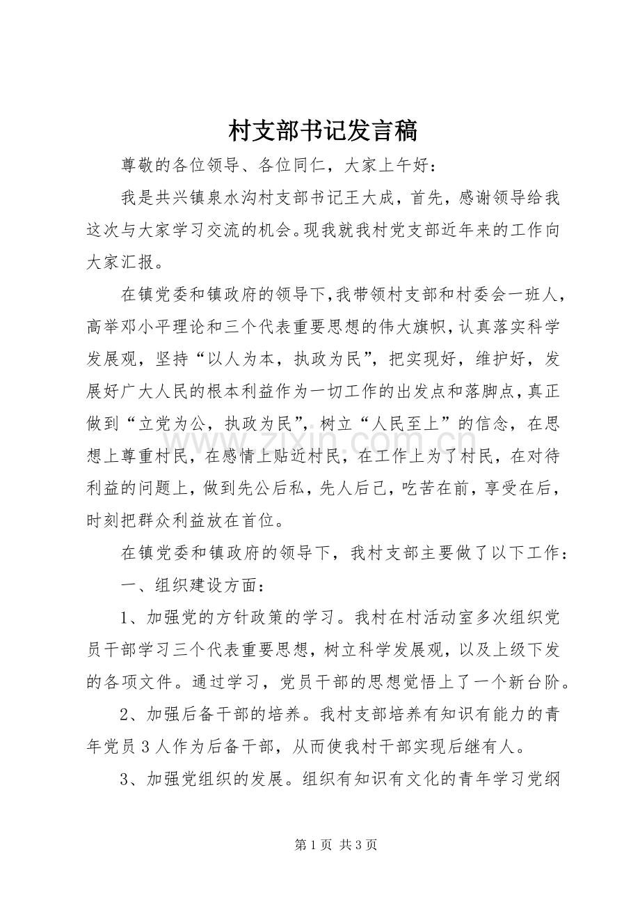 村支部书记发言稿.docx_第1页