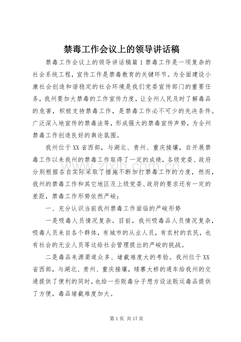 禁毒工作会议上的领导讲话稿.docx_第1页