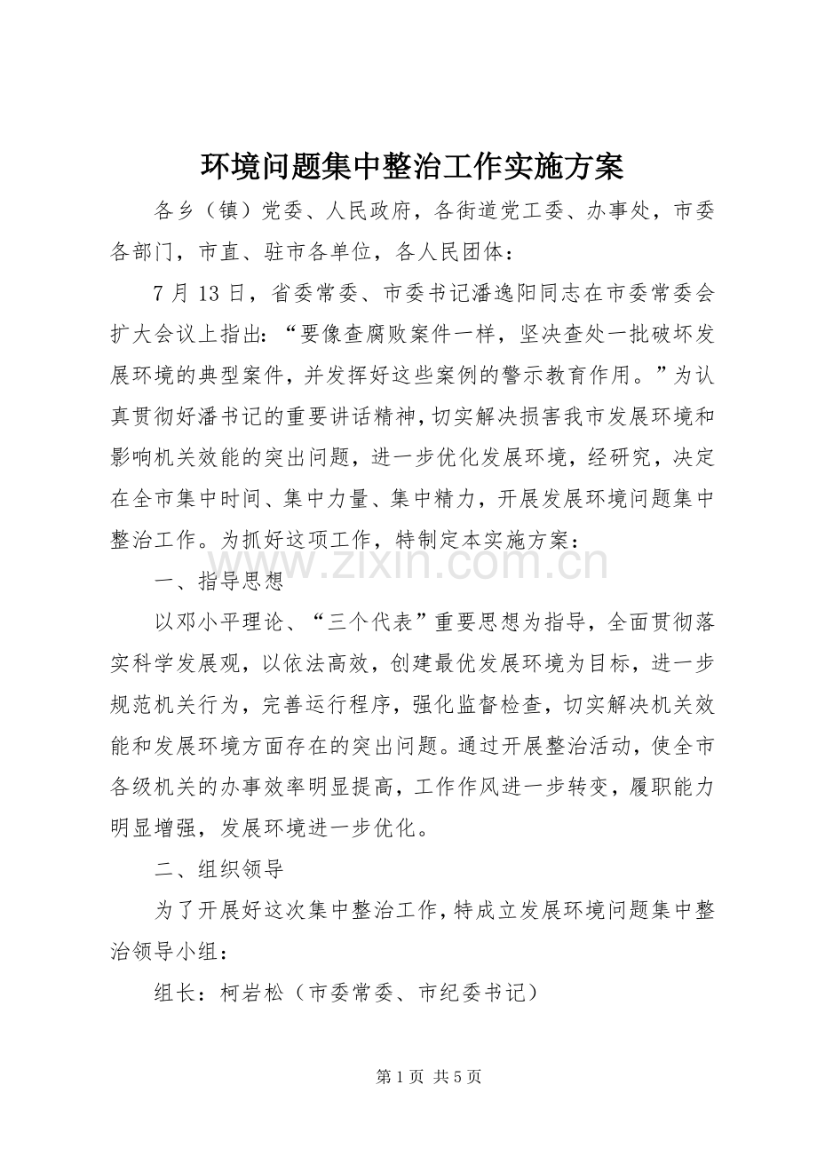 环境问题集中整治工作方案 .docx_第1页