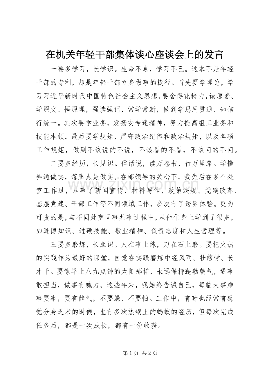 在机关年轻干部集体谈心座谈会上的发言稿.docx_第1页