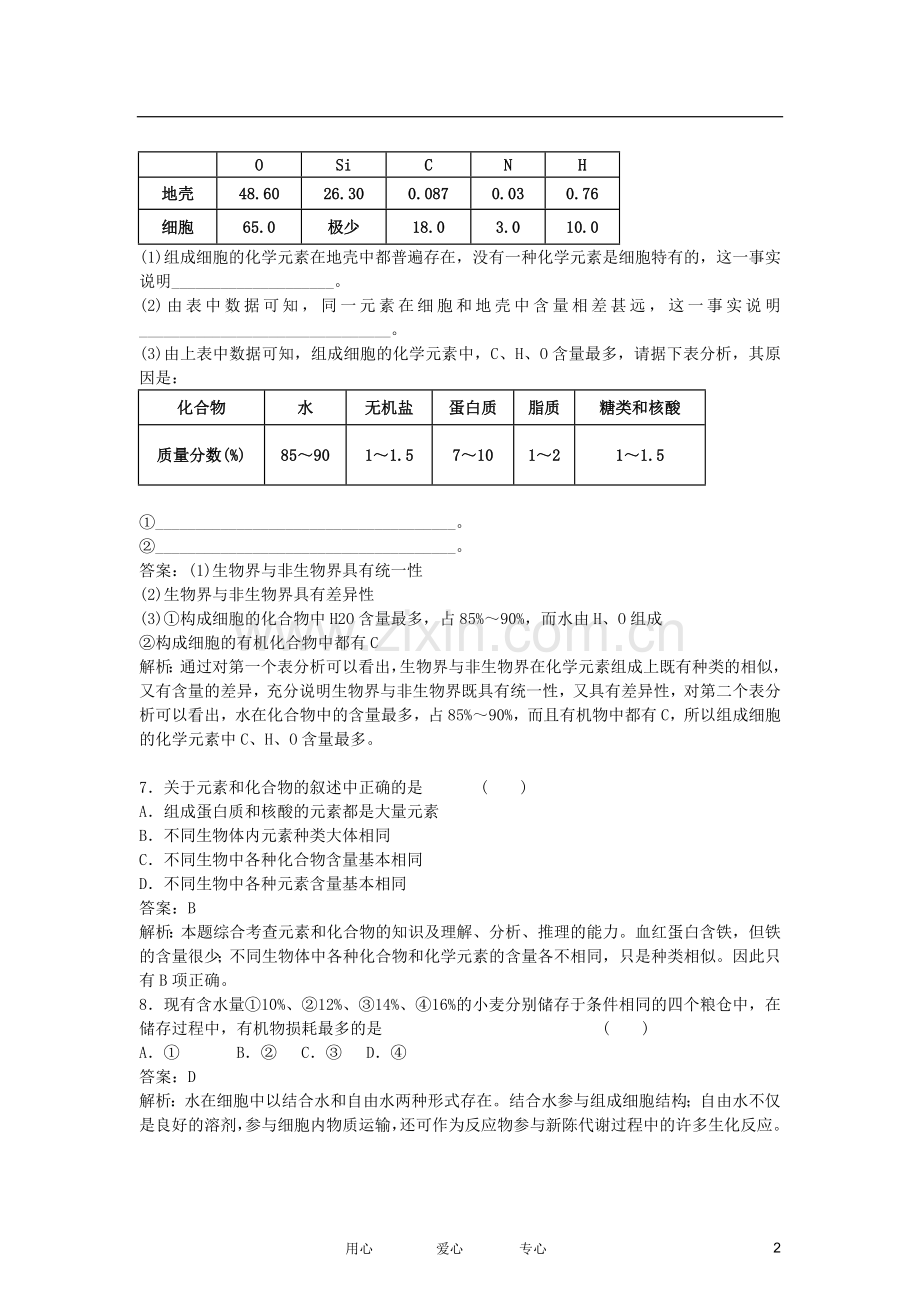 高中生物复习课-2-1--组成细胞的元素和无机物同步检测-新人教版必修1.doc_第2页