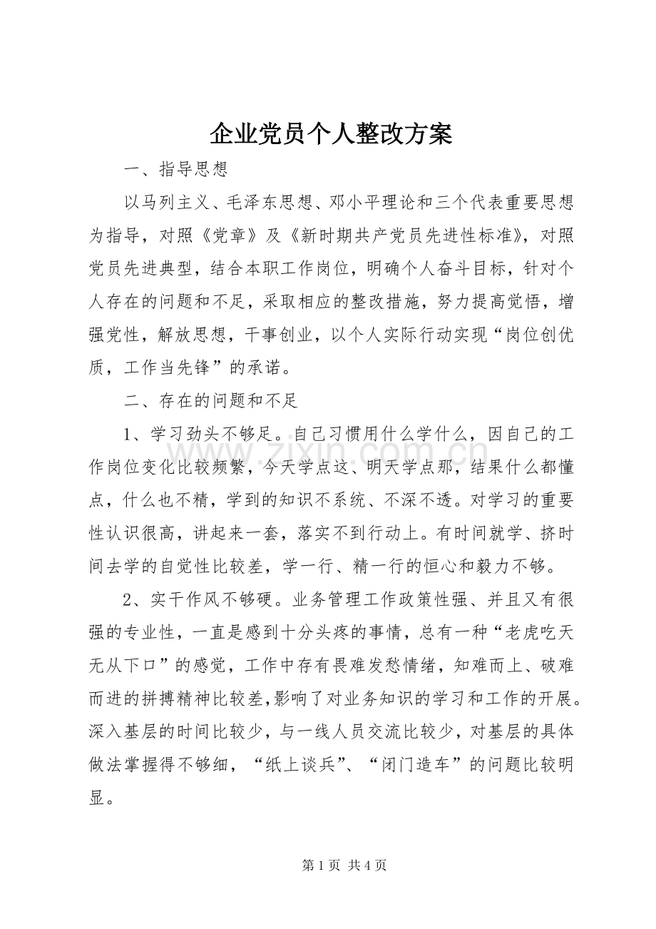 企业党员个人整改实施方案 .docx_第1页