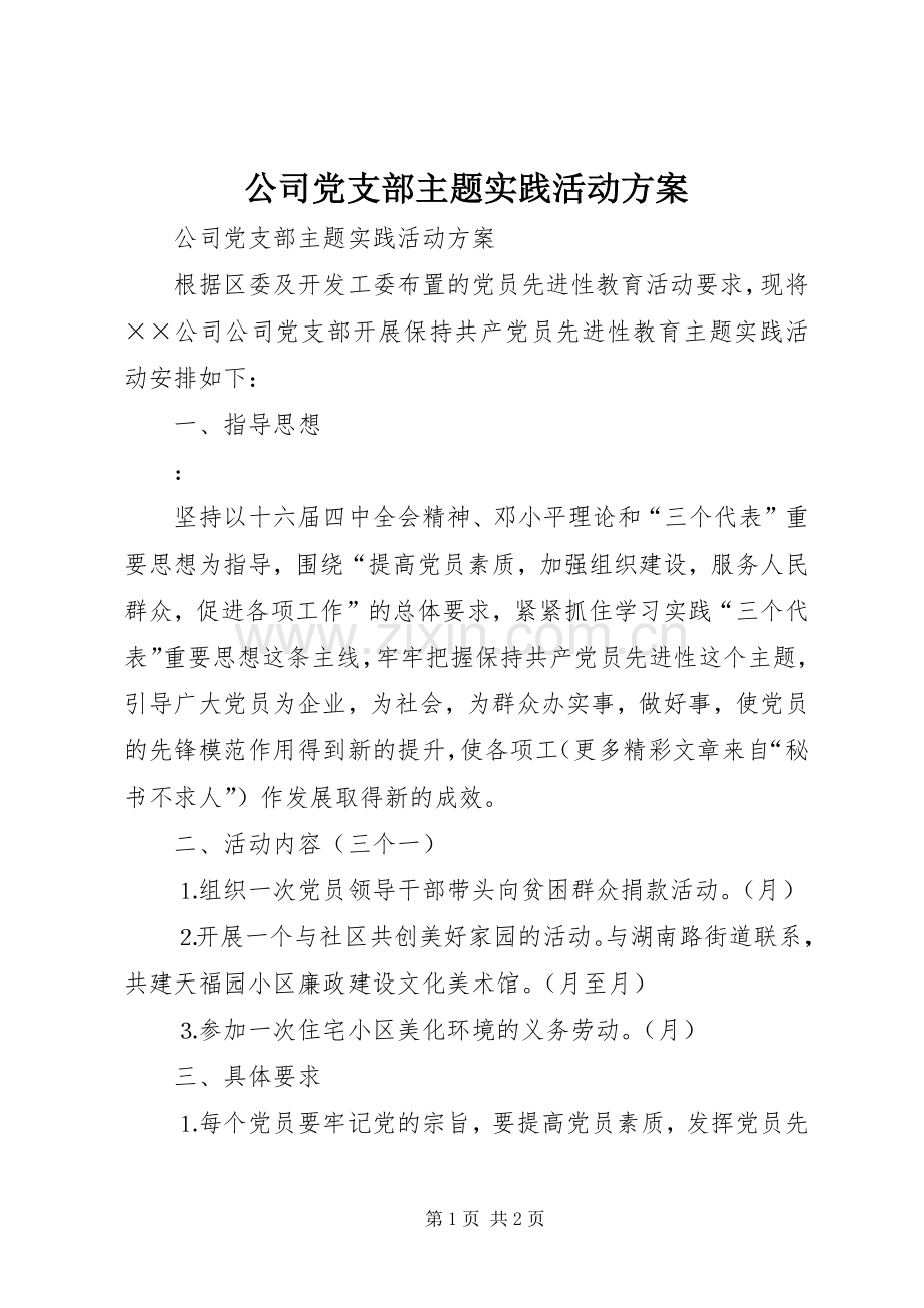 公司党支部主题实践活动实施方案 .docx_第1页