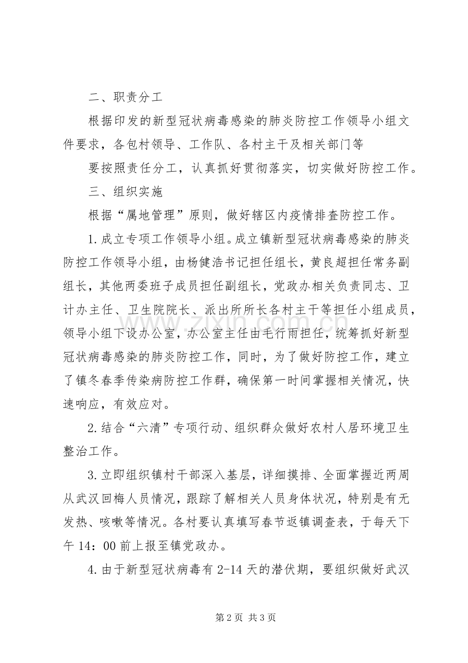 镇新型冠状病毒感染的肺炎防控工作实施方案.docx_第2页