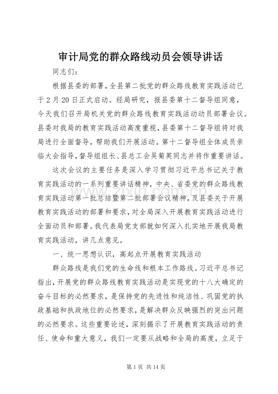 审计局党的群众路线动员会领导讲话.docx_第1页