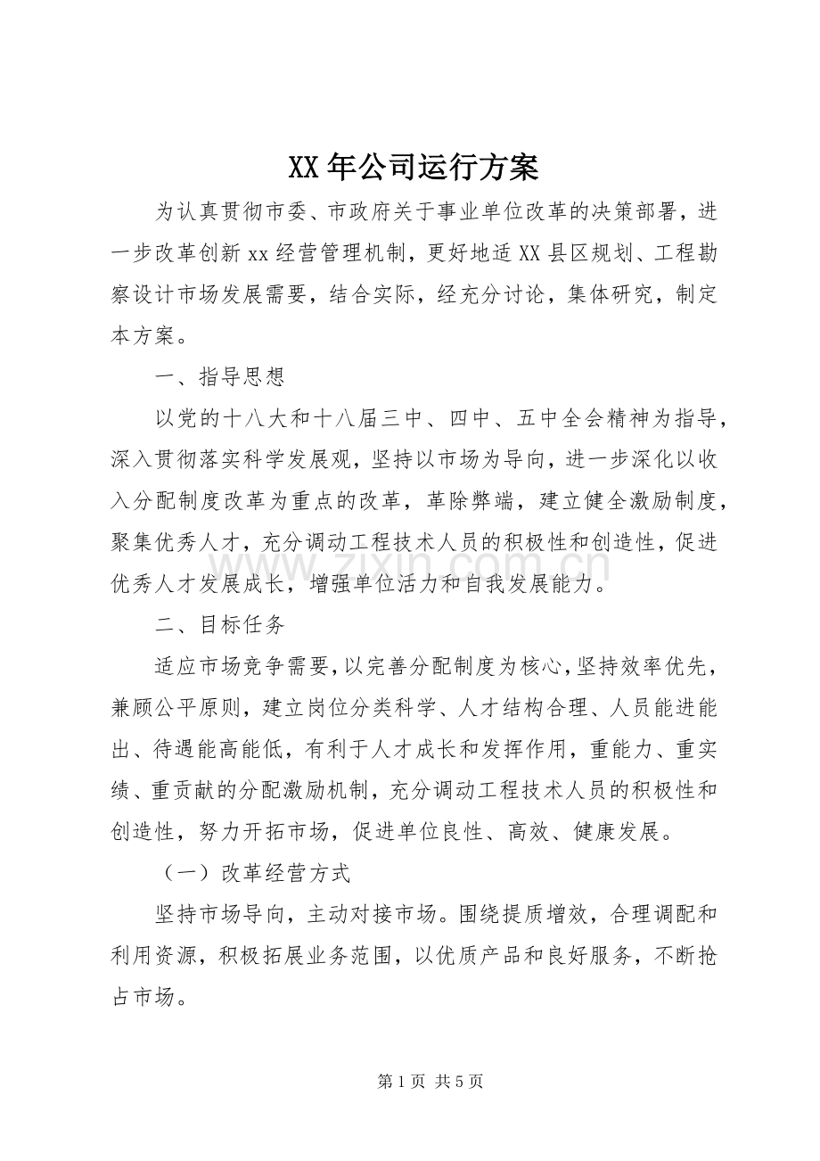 XX年公司运行实施方案.docx_第1页