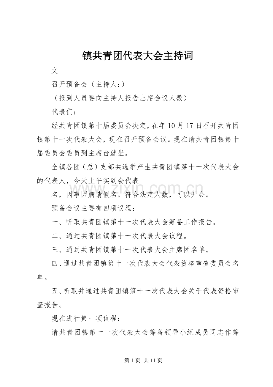 镇共青团代表大会主持稿.docx_第1页