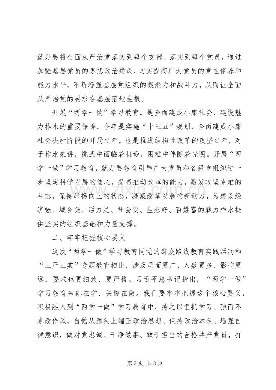 20XX年“两学一做”研讨发言材料致辞(3).docx_第3页