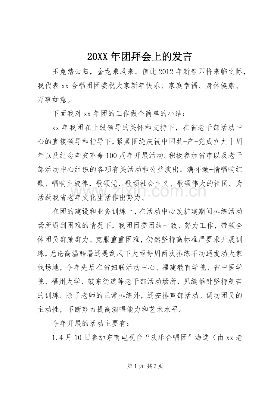 20XX年团拜会上的发言.docx_第1页