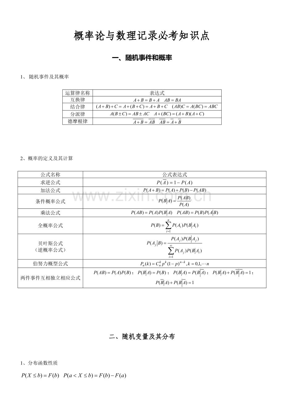 2023年考研数学三必背知识点概率论与数理统计.doc_第1页