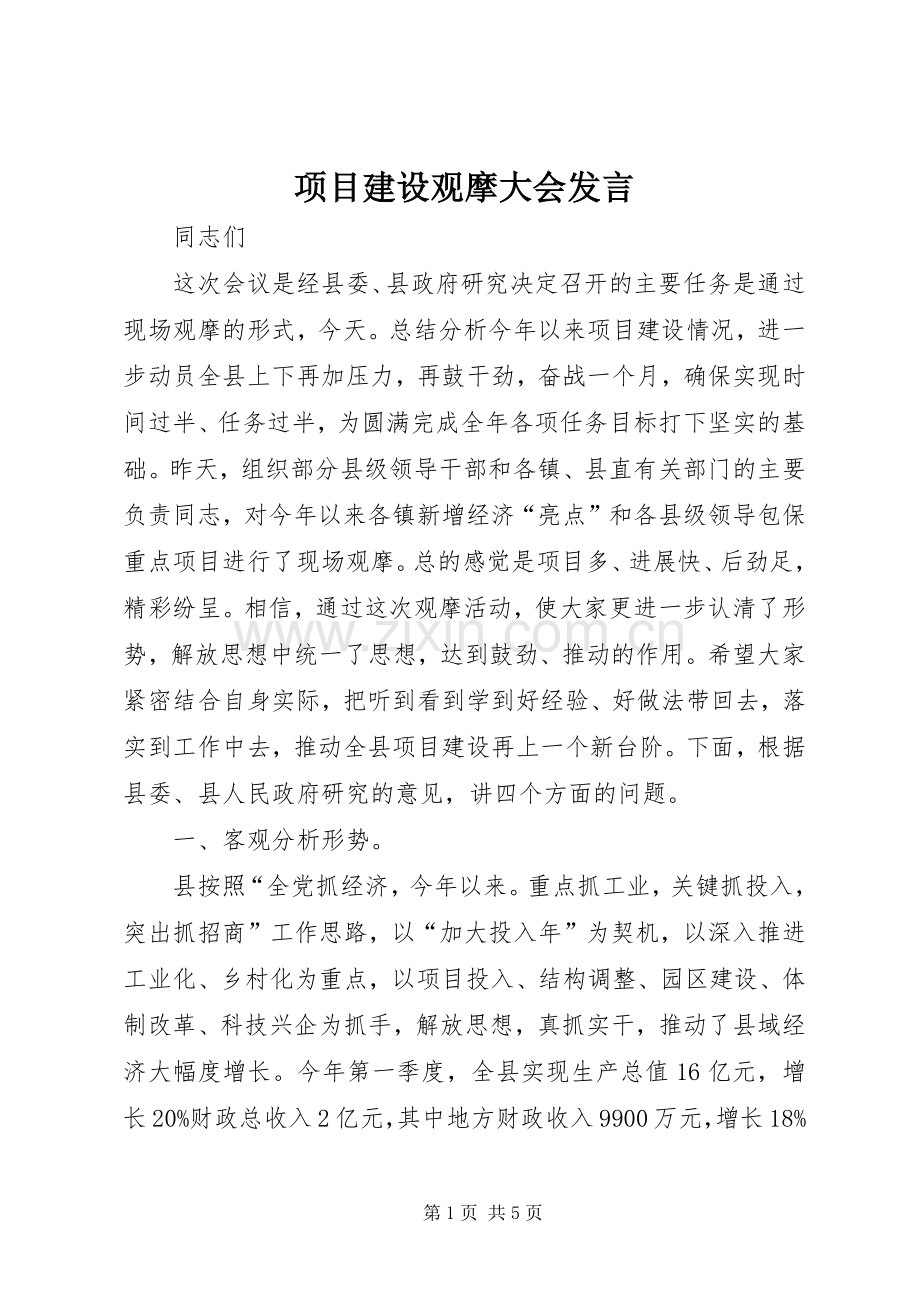 项目建设观摩大会发言.docx_第1页