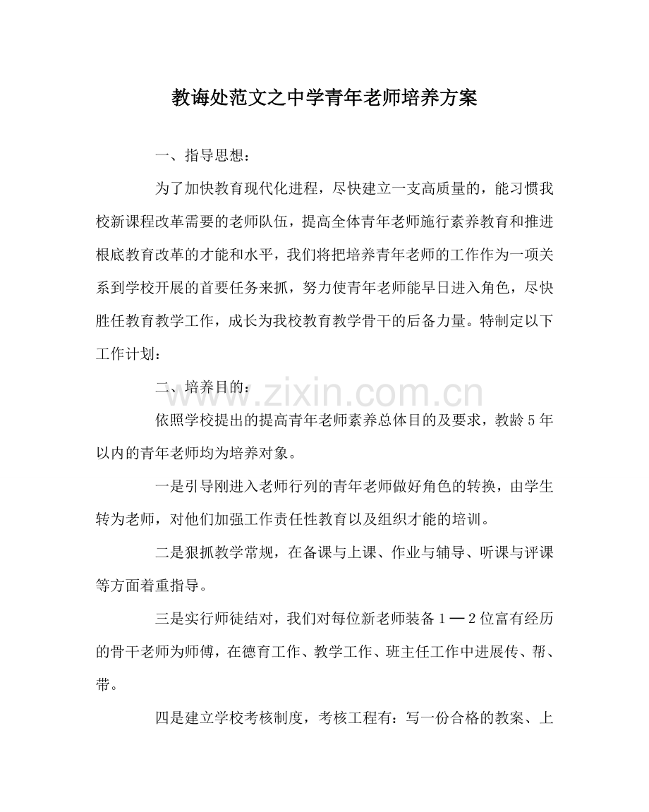 教导处范文中学青年教师培养方案.doc_第1页