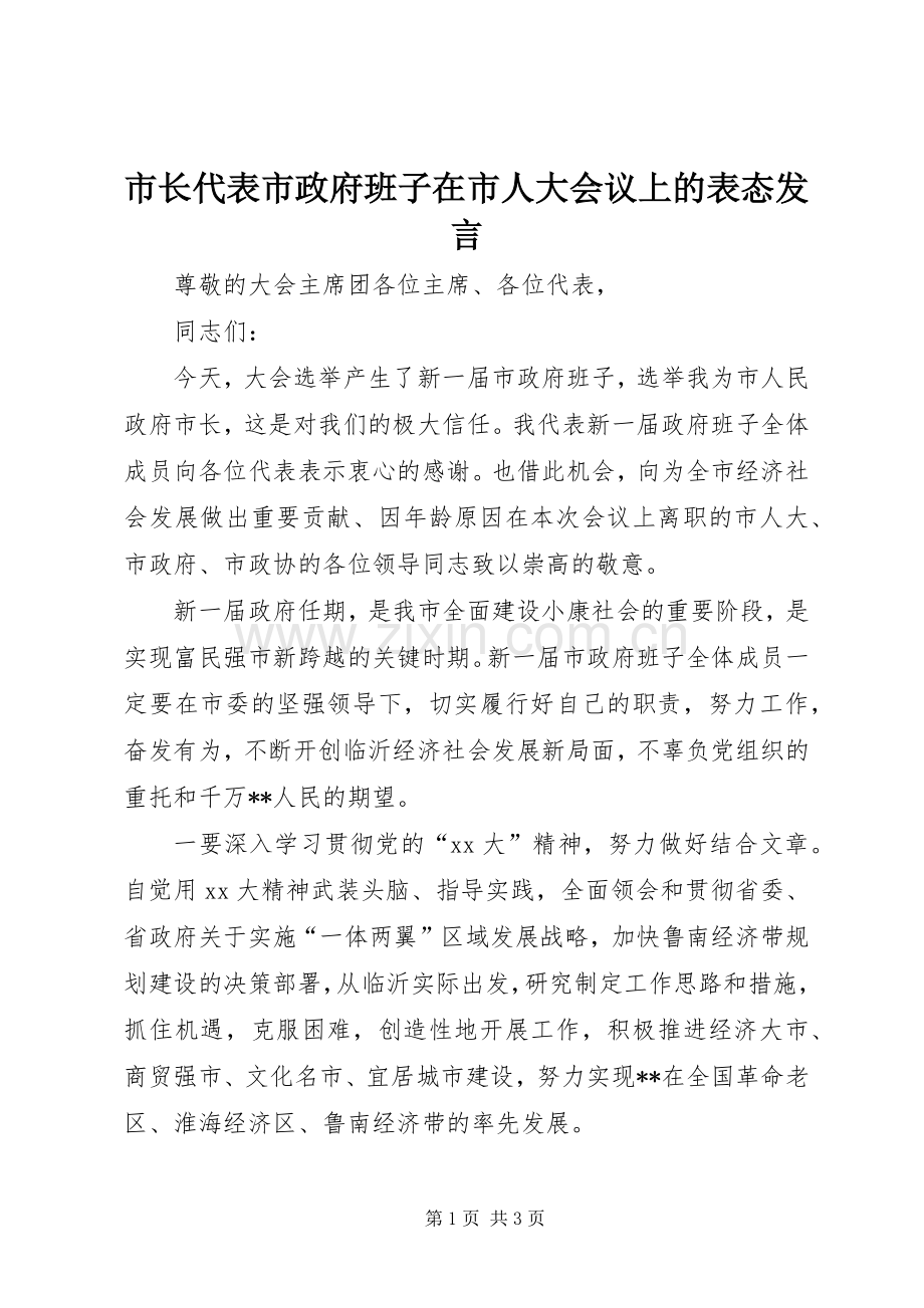 市长代表市政府班子在市人大会议上的表态发言稿 (2).docx_第1页