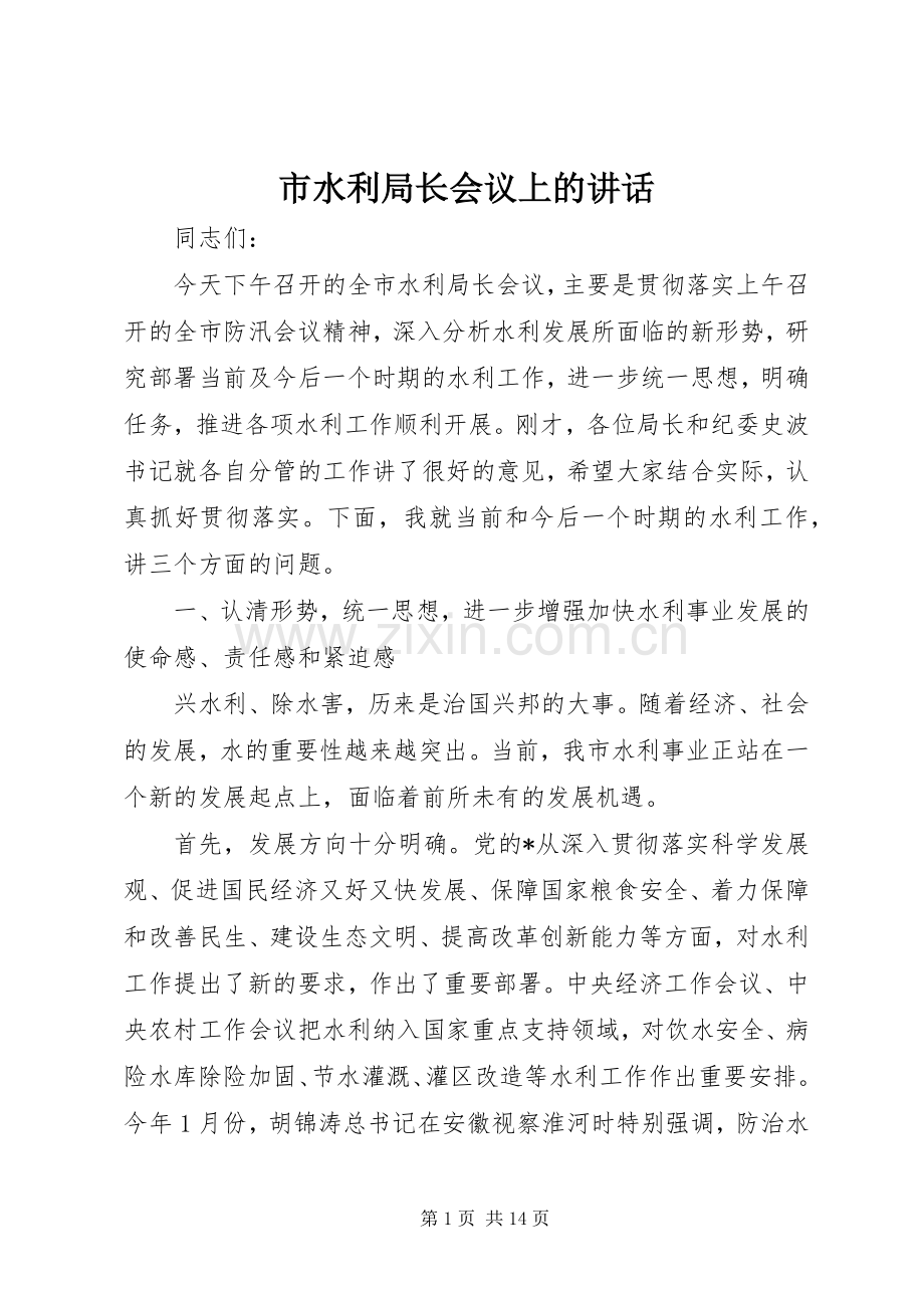 市水利局长会议上的讲话.docx_第1页