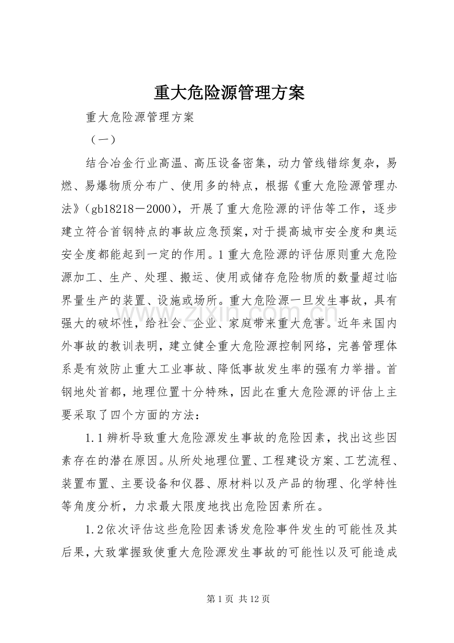 重大危险源管理实施方案 .docx_第1页