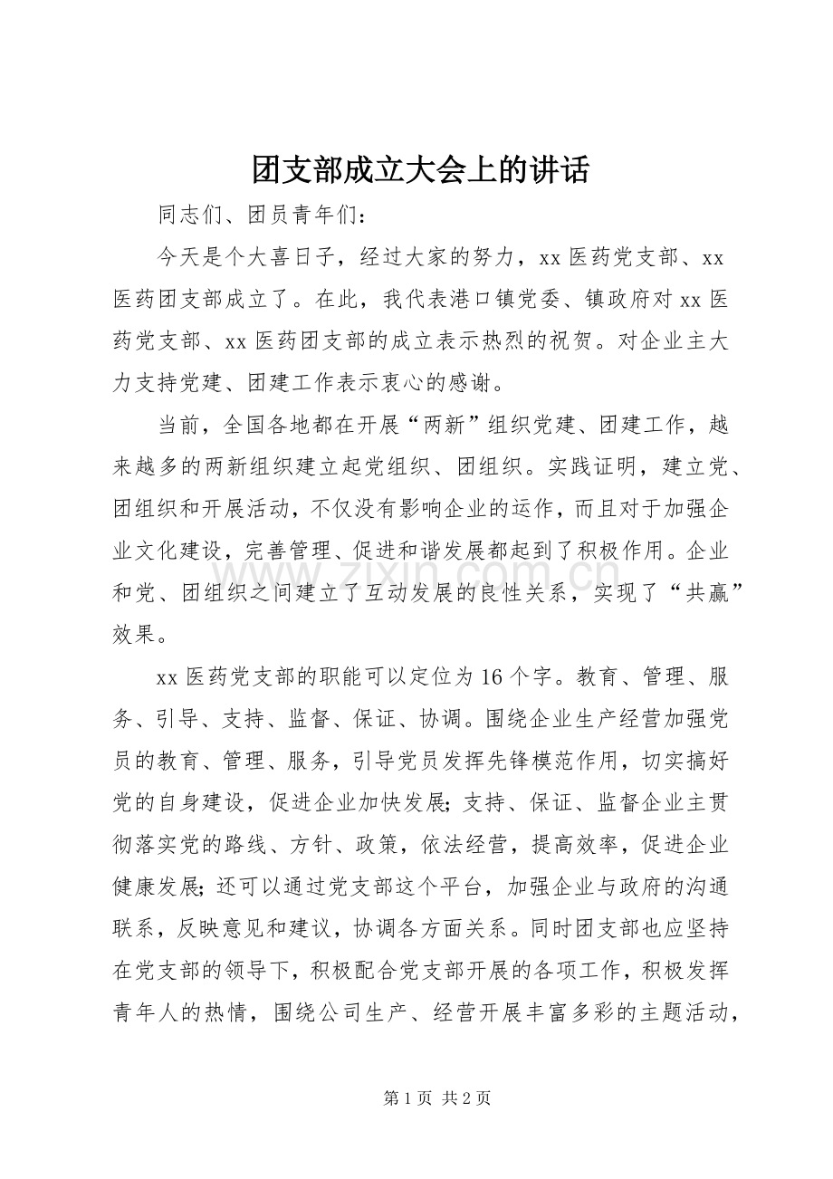 团支部成立大会上的讲话.docx_第1页