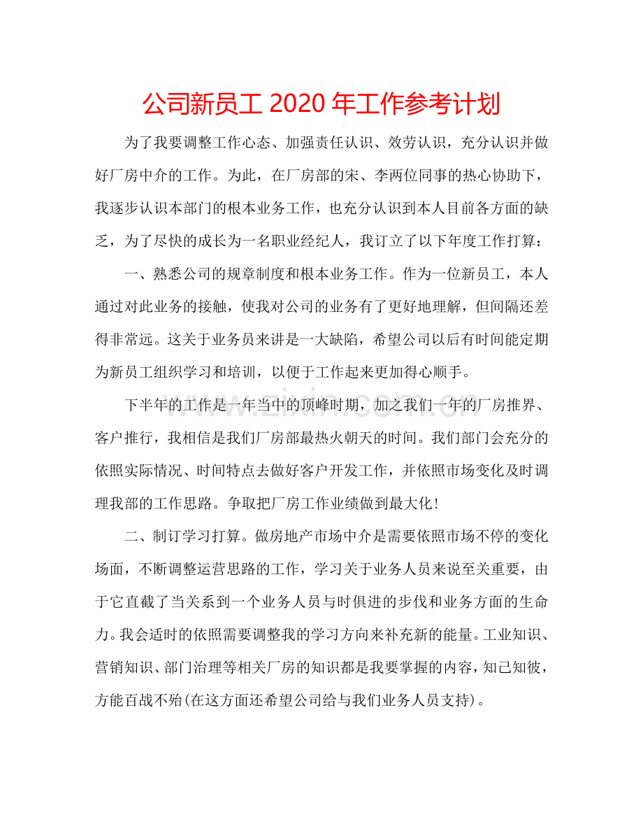 公司新员工2024年工作参考计划.doc_第1页